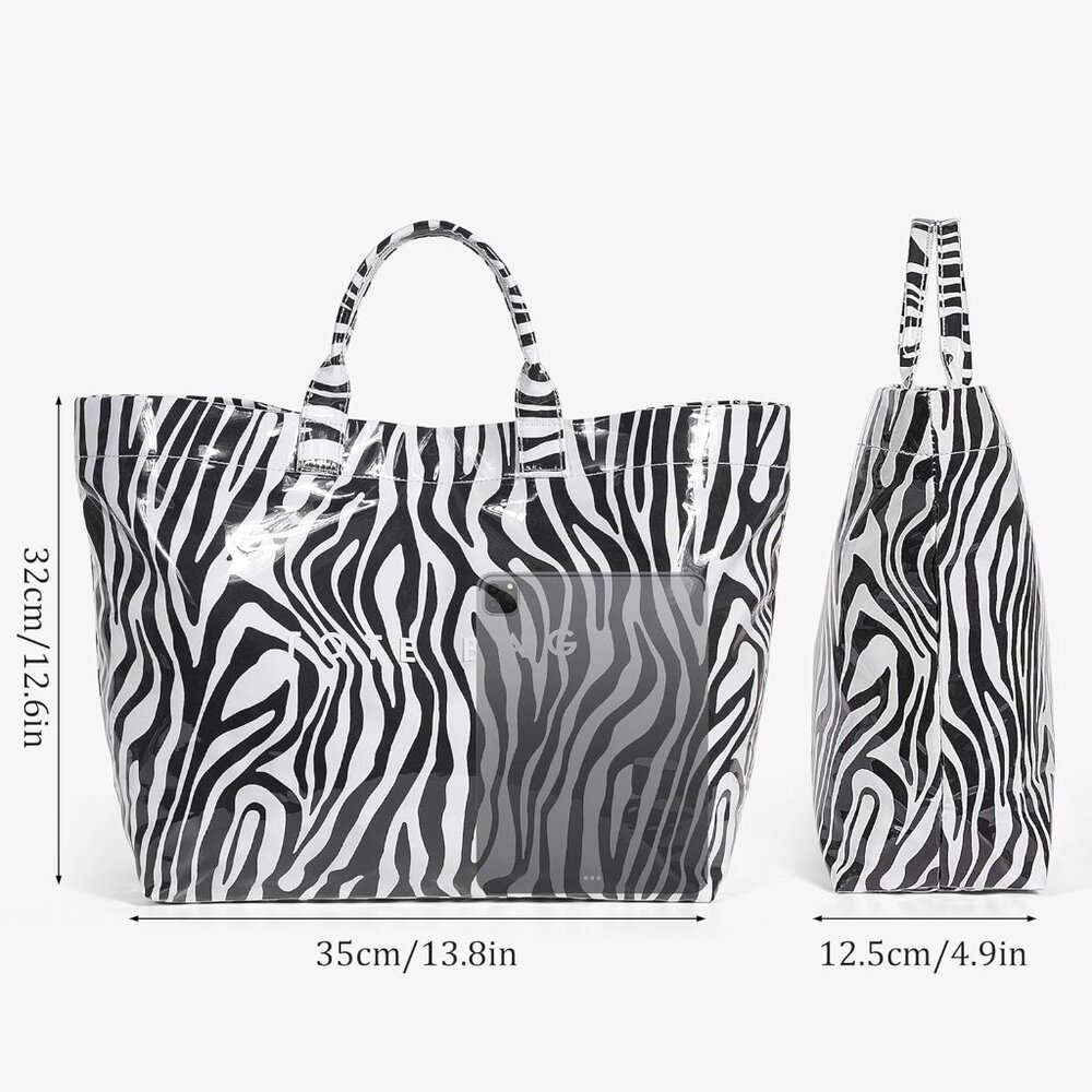 Trendy Women's Checkered PVC Tote Bag Large Waterproof Lightweight - Picture 5 of 5